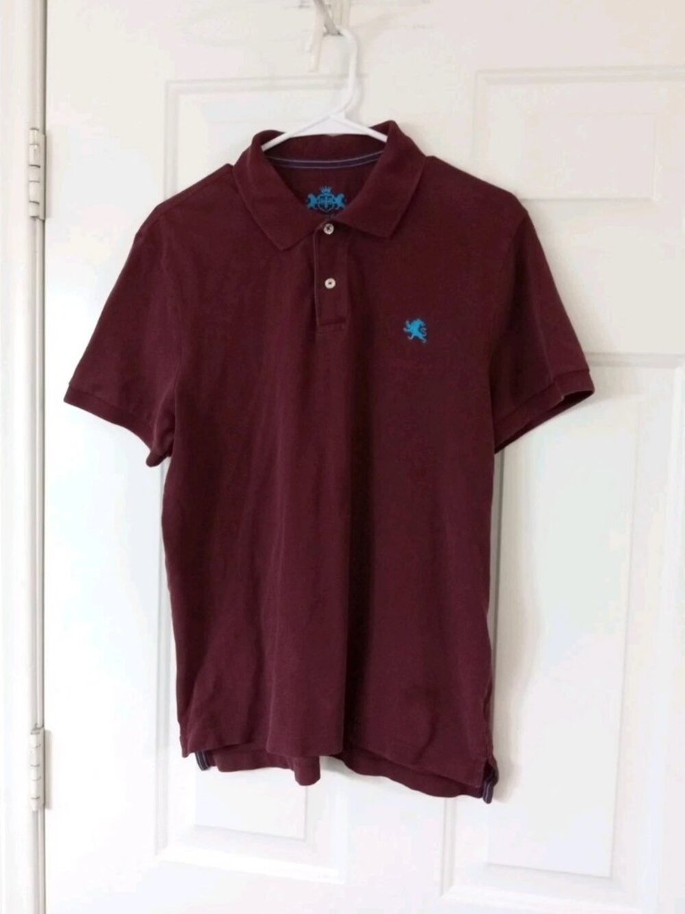 Express Men’s Medium Purple Polo Short Sleeve Embroidere Blue Logo Pique Cotton